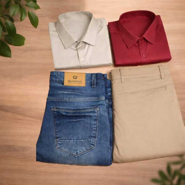 Premium 4-Piece Combo – Shirts, Denim Jeans & Cotton Trouser (4-Piece Set)