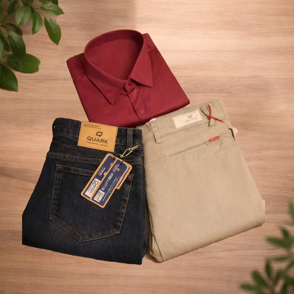 Premium Shirt, Jeans & Cotton Trouser Combo (3-Piece Set) - Image 2
