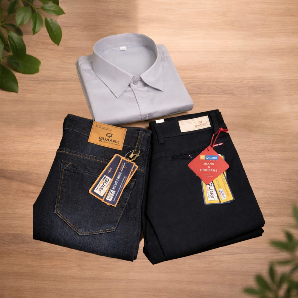 Premium Shirt, Jeans & Cotton Trouser Combo (3-Piece Set)